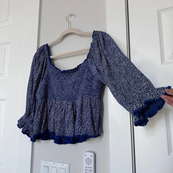 Free People Brittnee Print Smocked Back Peplum Top Size L - Picture 8 of 13